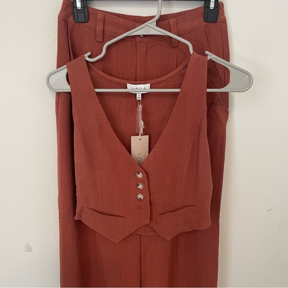 Button Front Vest and Wide High Waisted Pants Set in Clay - Picture 5 of 5